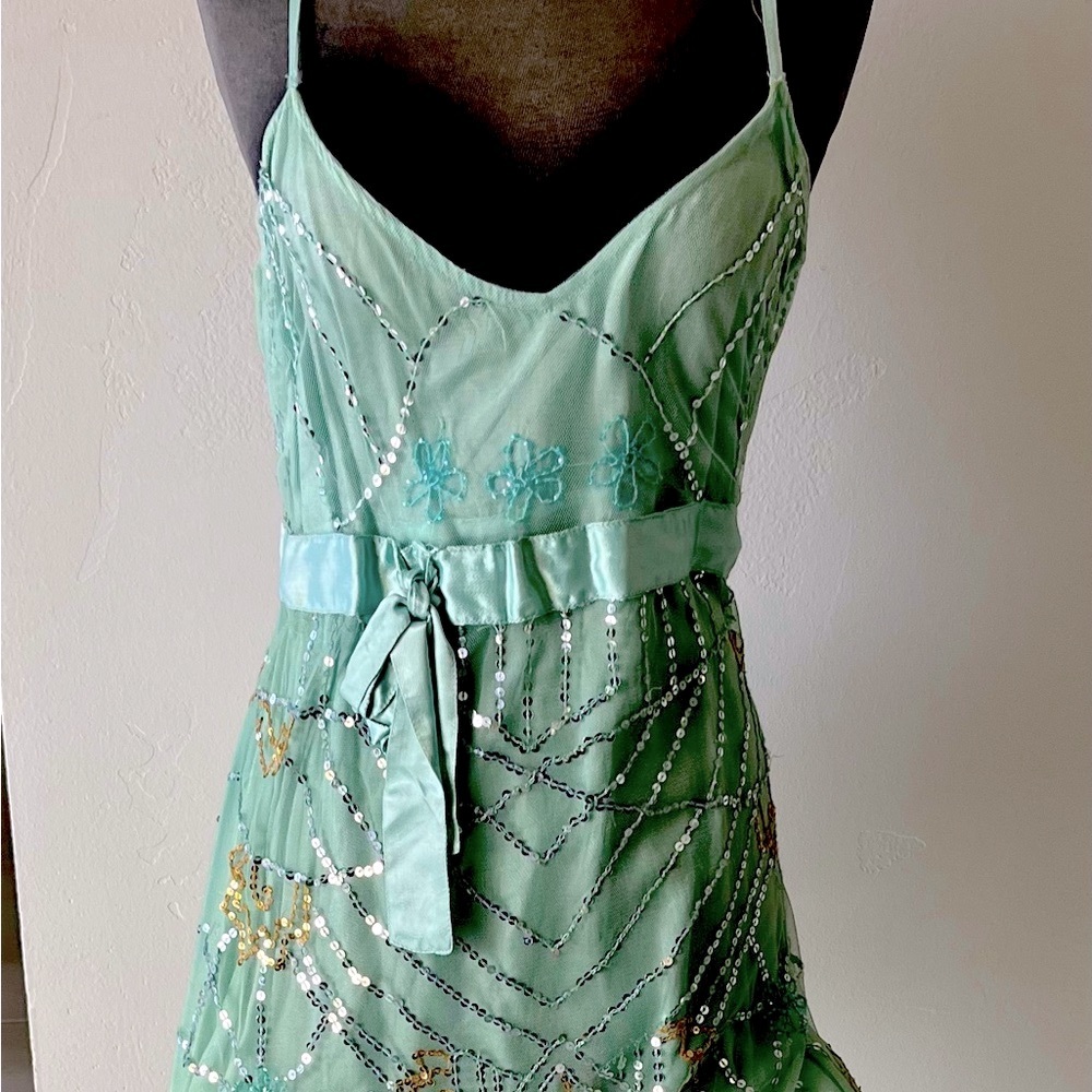 LA BELLE mint color cocktail sequins embroidered dress